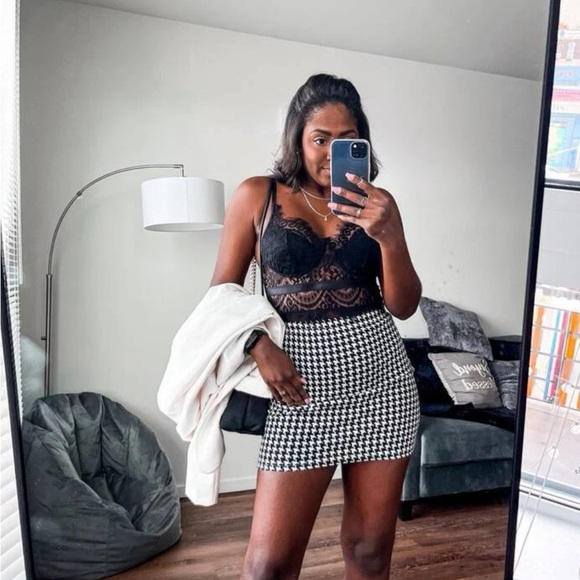 Sexy Houndstooth Print High Waist Skirt - Picture 5 of 10